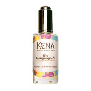 Bio Mongongo-Öl KENA African Naturals Produkt Glasflasche 50ml in Nahaufnahme mit silberner Dropper Pipette