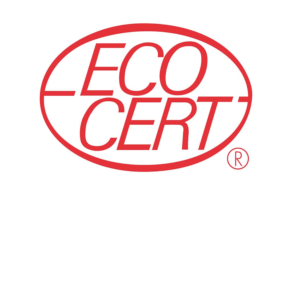 Ecocert Siegel rote Schrift auf weißem Hintergrund