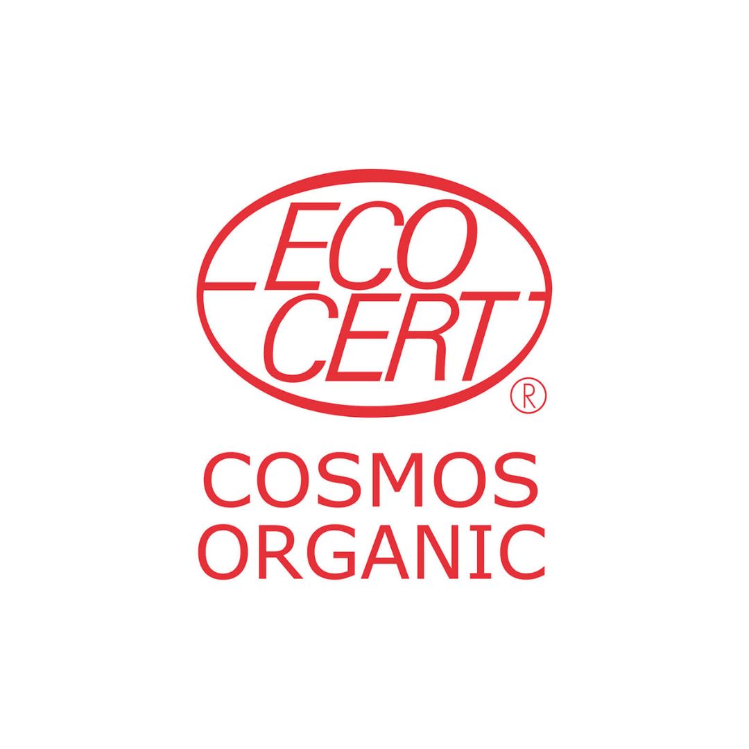 Kleineres Logo „Ecocert Cosmos Organic“-Siegel.